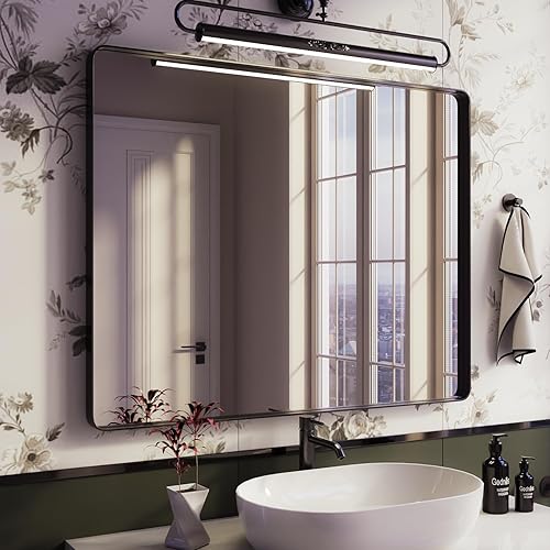 Miniatura 8 de Yamazakura Espejo de baño plateado para pared, 20 x 16 pulgadas, espejo de tocador de baño con marco plateado para sala de estar, dormitorio,