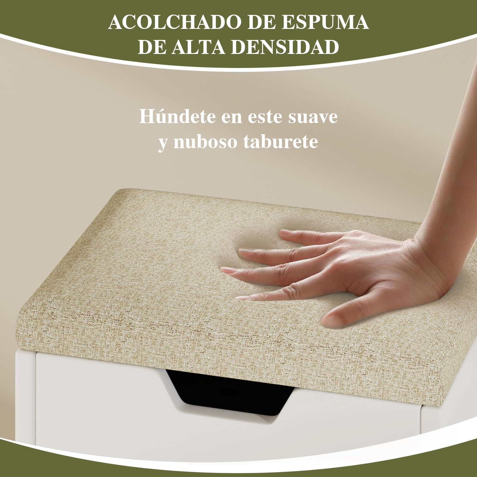 TRIUMPHKEY Taburete de Tocador con Almacenaje, Taburetes de Maquillaje, Silla Tocador de Maquillaje para Dormitorio, Reposapiés con Almohadilla Taburete Tapizado Moderno, Blanco