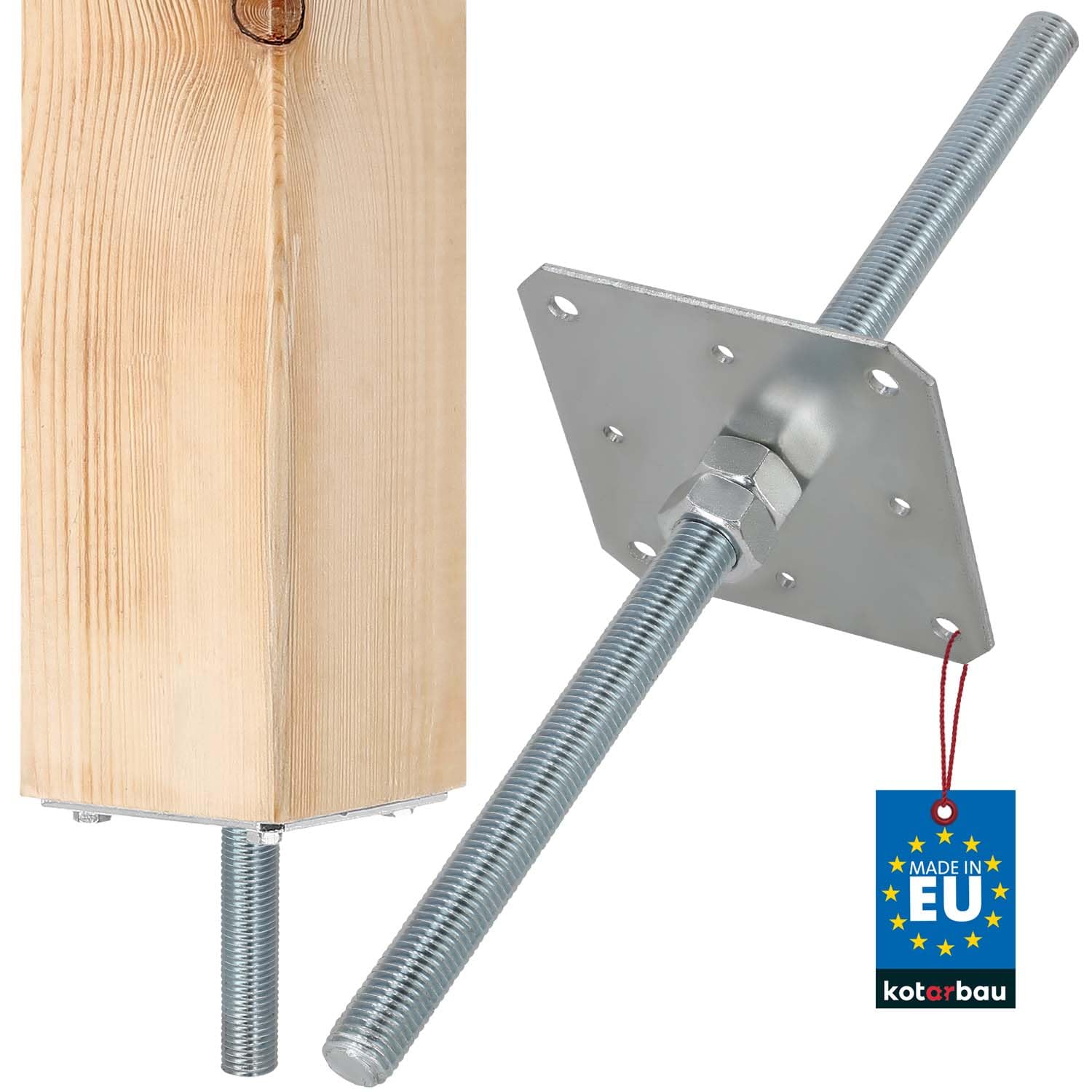 Kotarbau Silver Kotarbau® Post Anchor 160 X 160 X 500 Mm Thread M24 Mm With Screw Support Foot Height Adjustable Galvanised Base Base Base Concrete Foot For Embedding In Concrete