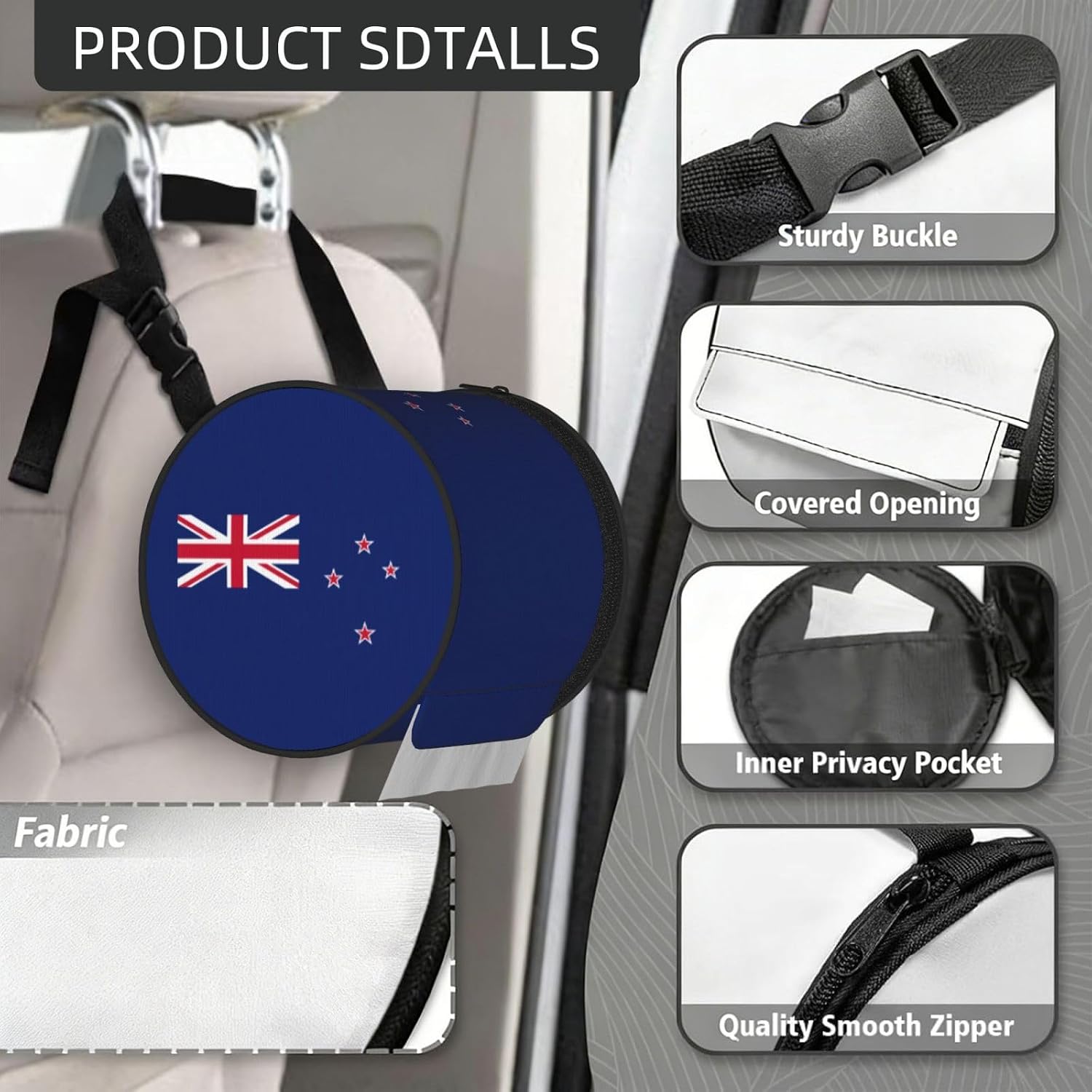 New Zealand Flag Print Cylindrical Tissue Holder Bathroom Kitchen Portable Daily Home Office Travel image 5