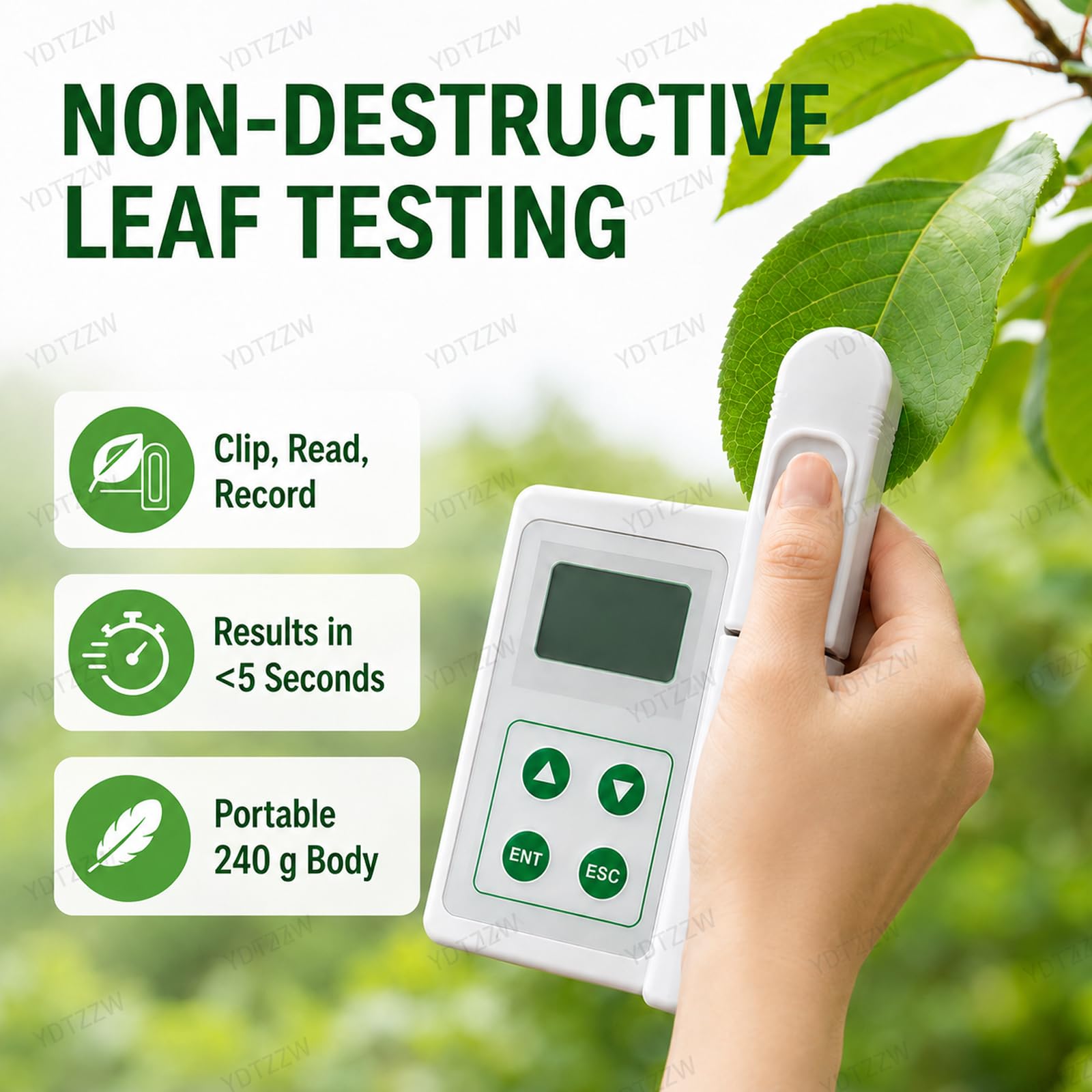 Misuratore di clorofilla, Tester di nutrienti vegetali ad Alta precisione, misuratore Non distruttivo dello Stato dell'azoto SPAD con Temperatura fogliare, umidità, Test <5s, per Agricoltura