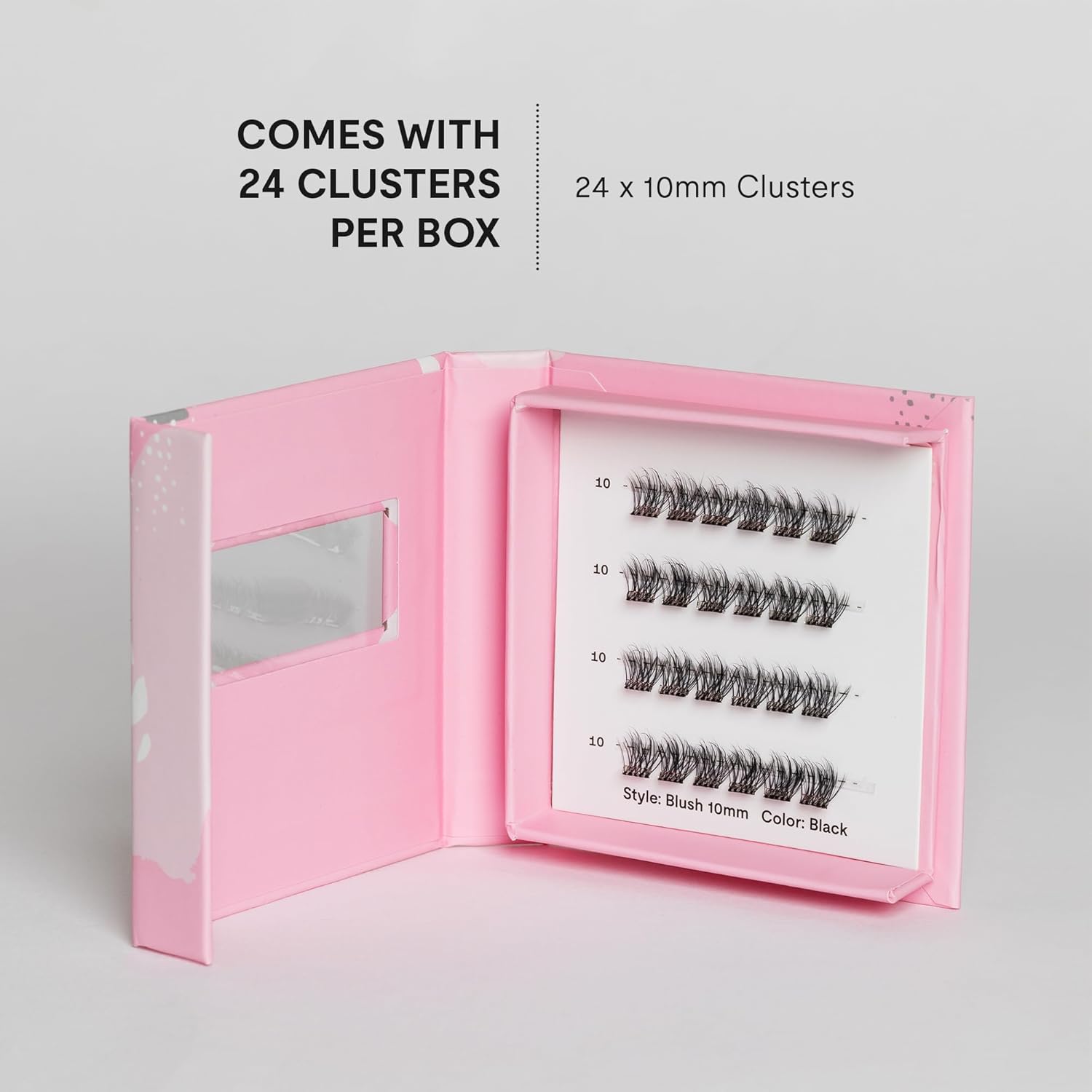 Silly George Single-Size Pop-On Lashes - DIY 1-Step Pre-Glued Faux Eyelash Cluster Kit, Natural Look Extensions, Pack of 24 Individual Clusters, Black - Blush, 10mm