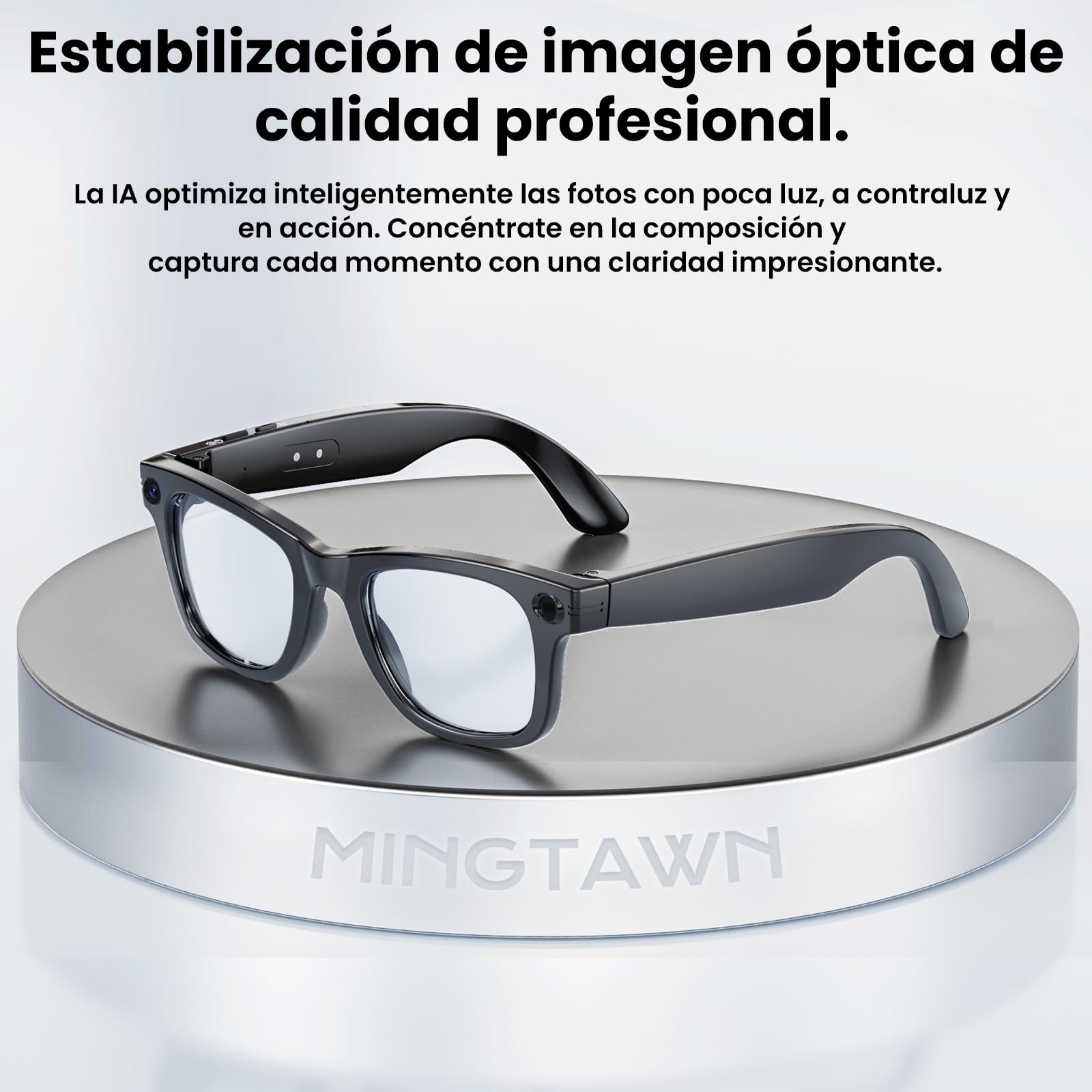 Gafas Inteligentes con Camara 8MP, Gafas con IA Bluetooth/WiFi, Smart Glasses con Fotografía/Grabación/Llamadas/Música/Traducción/Reconocimient Imágenes, Glasses de Sol Inteligentes Hombre Mujer