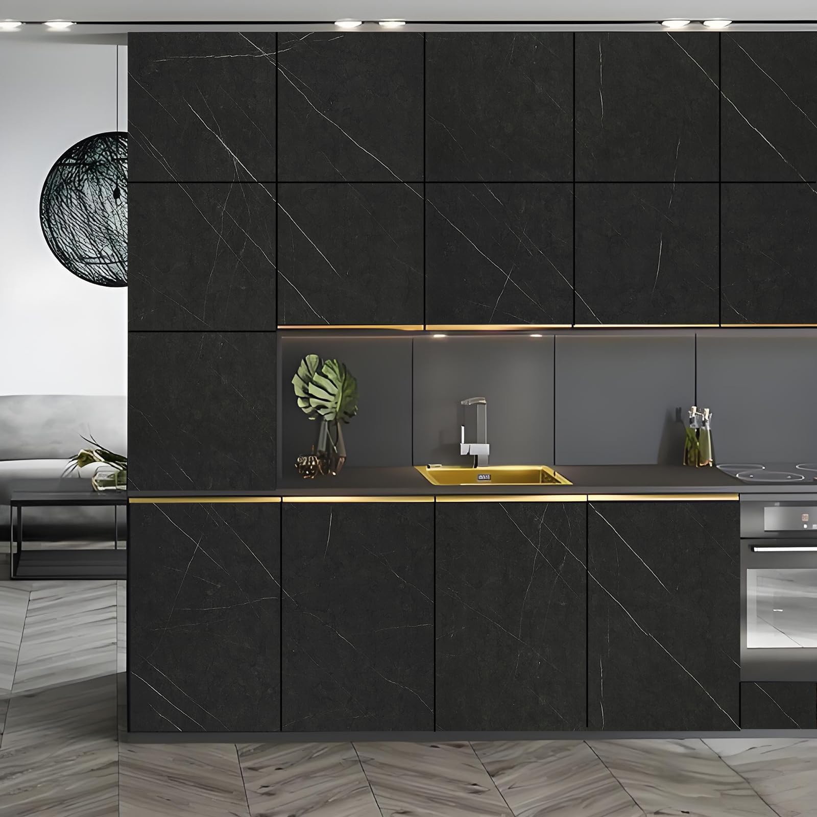 Stickyart Papel Adhesivo para Muebles Mármol Negro 90cm x 400cm Papel Pintado Autoadhesivo para Parede Extraíble Vinilo Encimera Cocina Solución Decorativa Moderna Vinilo Adhesivo Baño Impermeable