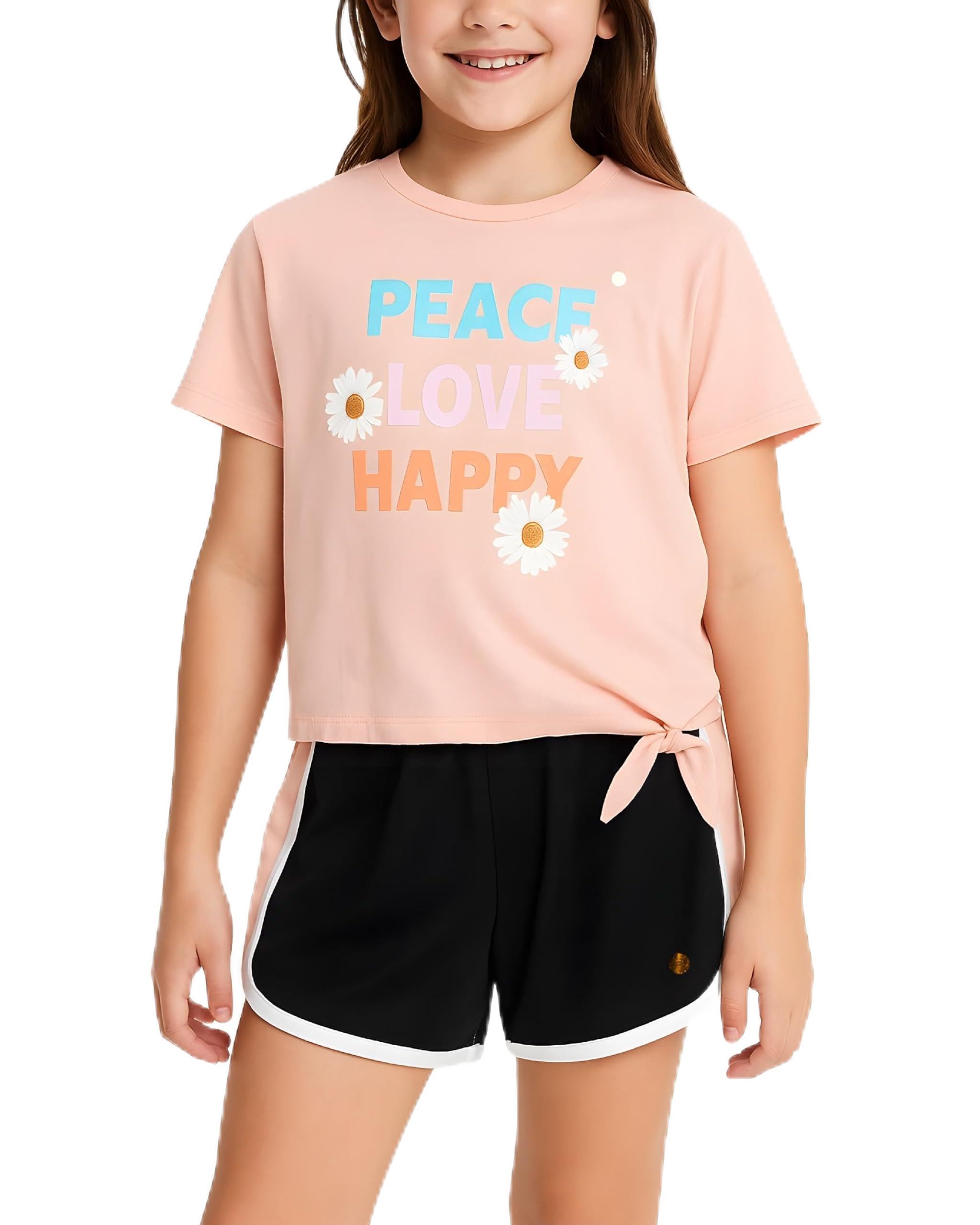 RBX Girls Athletic Shorts Set - 2 Piece Crewneck Short Sleeve T Shirts Mesh Shorts for Girls -