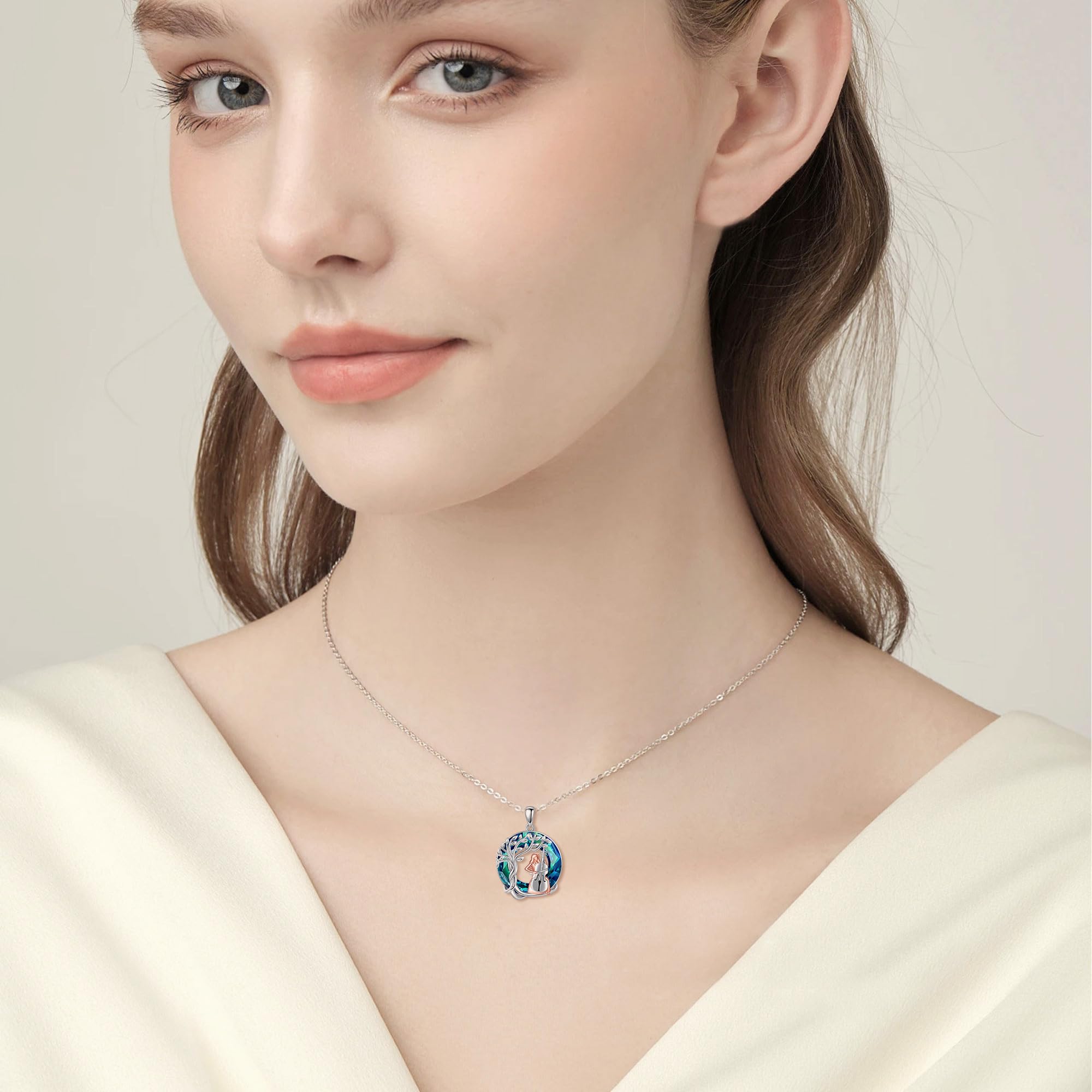 DAYLINLOVE Collar de violonchelo de plata de ley 925 con diseño de árboles de la vida, joyería de cristal de violonchelo, regalos de graduación para mujeres amantes del violonchelo, Plata esterlina
