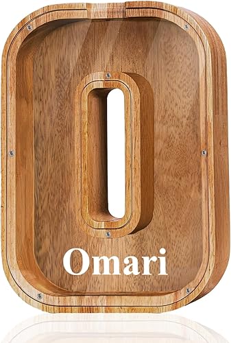 Alcancía grande de madera con nombre personalizado para niños y niñas, alfabetos, letras A-Z, monedas, billetes, cambio de dinero, caja bancaria