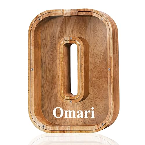 Alcancía grande de madera con nombre personalizado para niños y niñas, alfabetos, letras A-Z, monedas, billetes, cambio de dinero, caja bancaria