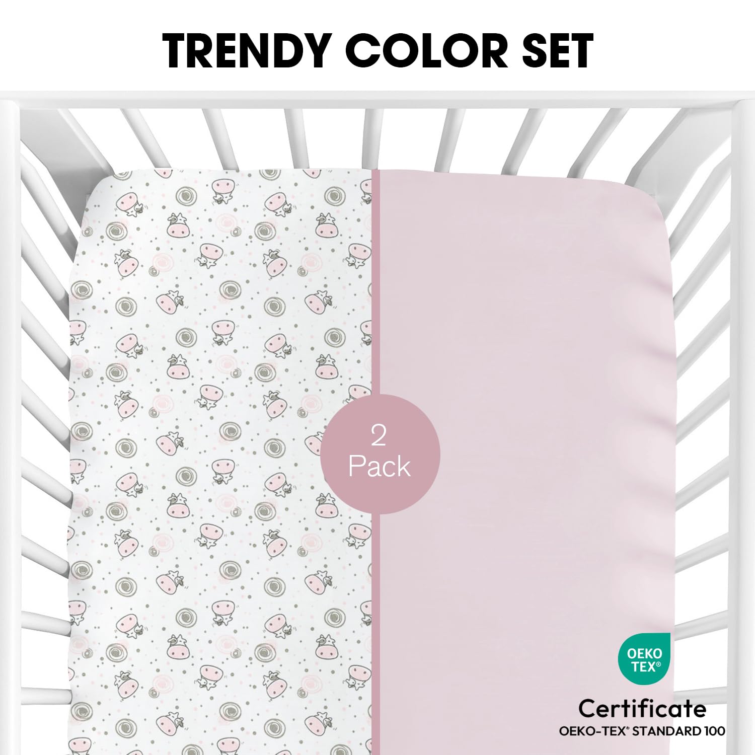 Little Grape Land Crib Sheets 2 Pack for Boys and Girls, Baby Neutral Crib Fitted Sheets for Standard Crib & Toddler Mattress, Super Soft Breathable Fitted Crib Sheet Set, Flying Cow - Image 2