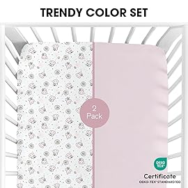 Little Grape Land Crib Sheets 2 Pack for Boys and Girls, Baby Neutral Crib Fitted Sheets for Standard Crib & Toddler Mattress, Super Soft Breathable Fitted Crib Sheet Set, Flying Cow