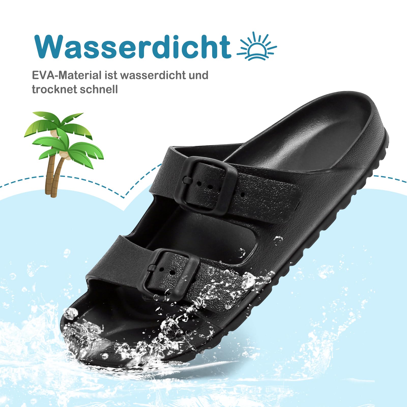 Kinder Pantoletten Sandalen EVA, Bequeme Weiche Schlappen für Jungen Mädchen, Sommer Clogs Mules Slides mit Einstellbarer Schnalle, Rutschfeste Flache Hausschuhe, Cozy Badelatschen