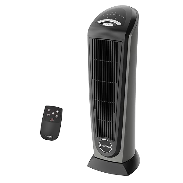 Lasko Tower Space Heater Indoor, Compact Electric Heaters for Indoor Use, Small Space Heater with Remote, Ideal Lasko Space Heaters for Indoor Use, 22.5 Inches, Grey/Black, 1500W, 751320