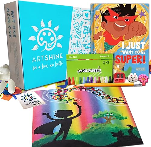 Artshine Reads - Kit de manualidades de arte + libro de historias para niños, Solo quiero ser super! Actividad de superhéroes, pasteles al óleo,