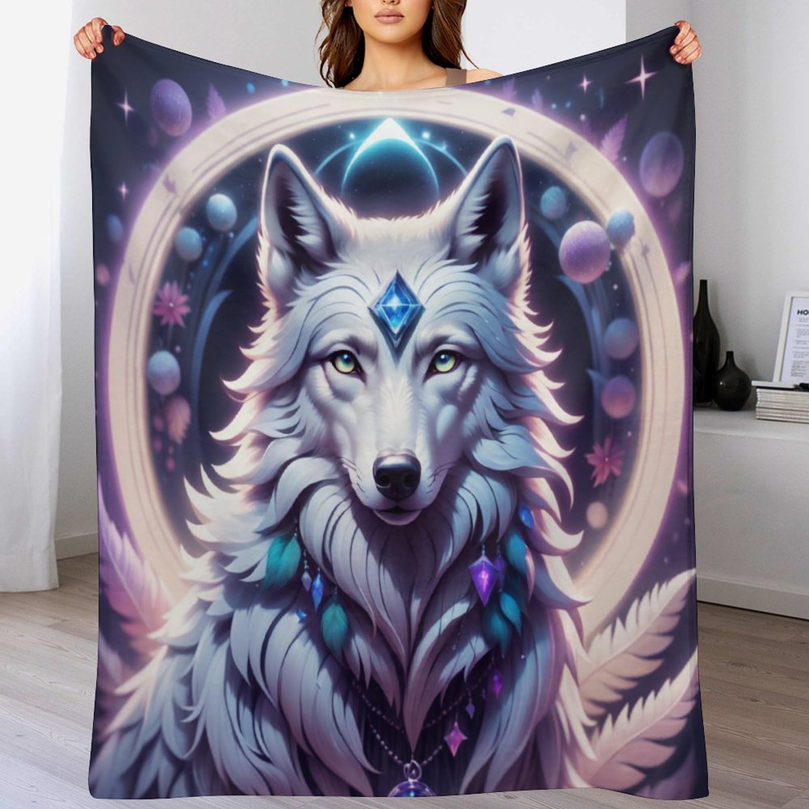 Couverture loup en flanelle 180x200cm pour lit et canapé