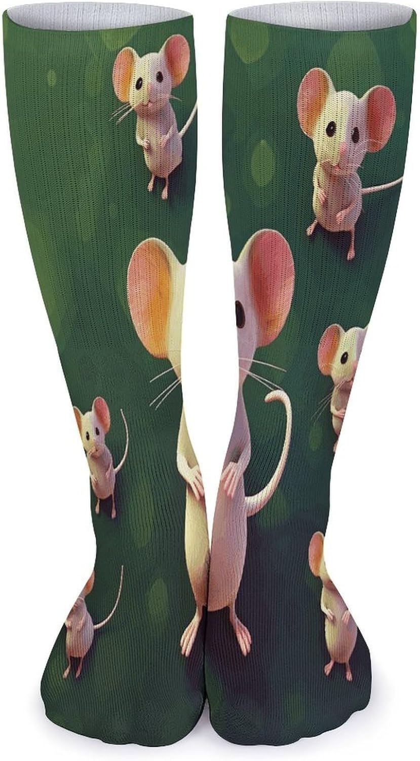 Cute Mouse Knee High Socks Cozy Knee High Socks Soft Mid-Length Sock for All Seasons Daily Wear Adult