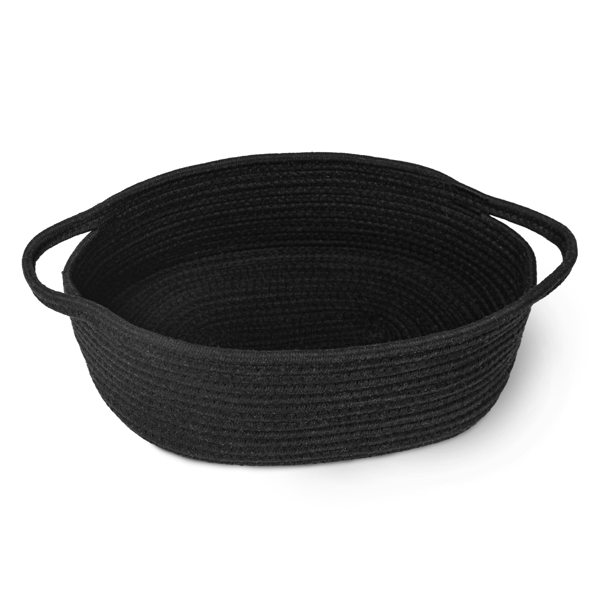 MEGASKET Black Woven Basket, 13” x 9” x 5” Cute Dog Toy Basket, Soft Cotton Rope Storage Box, Cat Toy Bin, Baskets for Gifts Empty, Small Baskets for Organizing, Decorative Basket