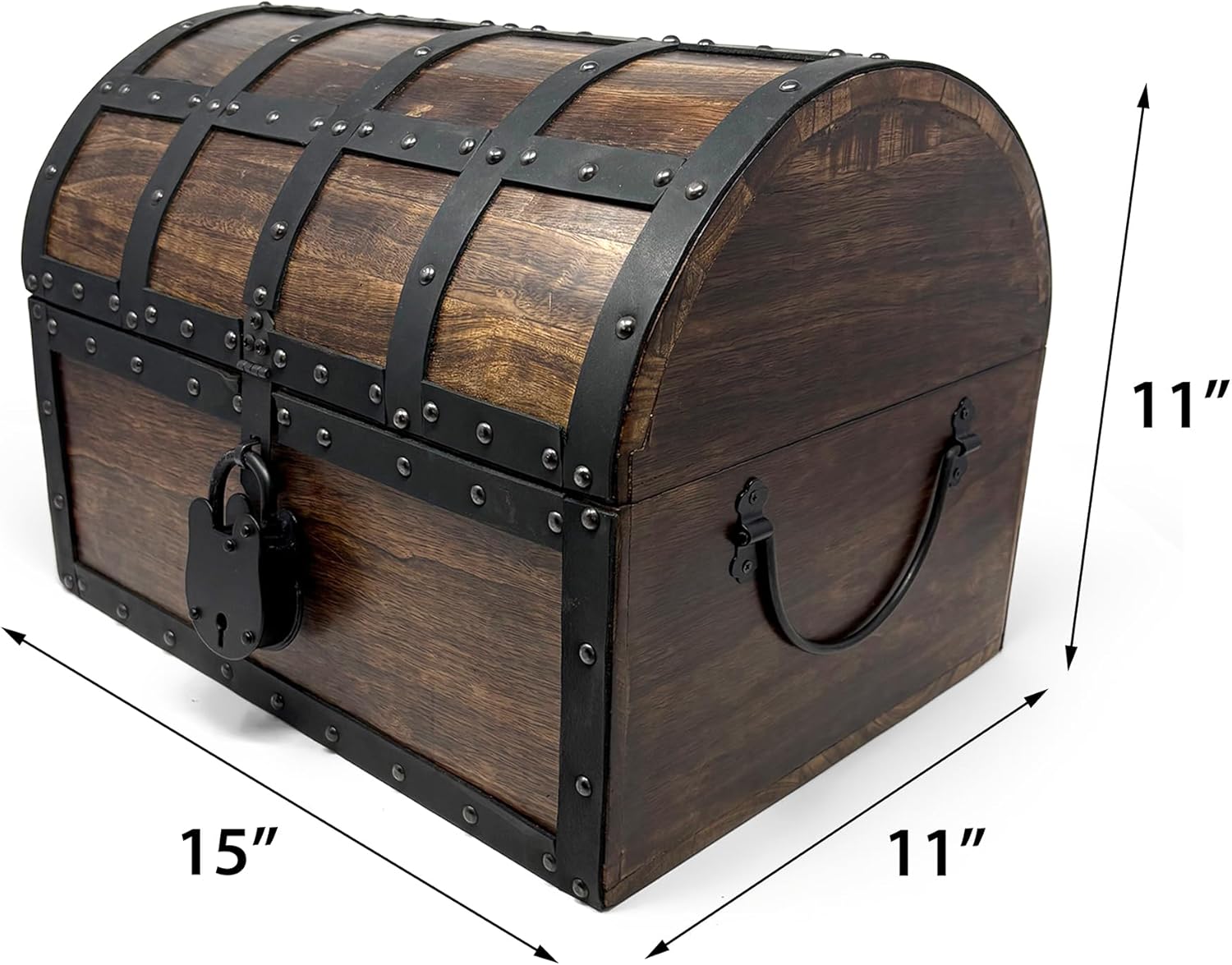 Nautical Cove Handmade Wooden Treasure Chest Storage Box – Deluxe Design with Real Leather Accents, Working Iron Lock & Skeleton Keys, Decorative Keepsake Chest (X-Large - 15 × 11 × 11")