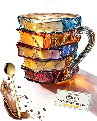 3D Painted Book Stack Mug - 11oz Unique Stained Glass Coffee Cup for Readers & B
