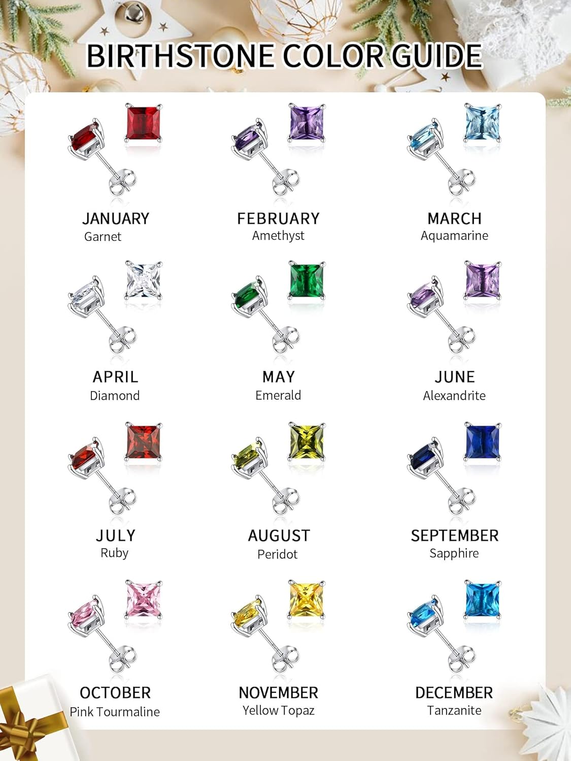 ChicSilver 925 Sterling Silver Earrings Sparkling Heart/Round/Princess Cut Birthstone Earrings for Women Birthday Jewelry with Gift Box - Image 6