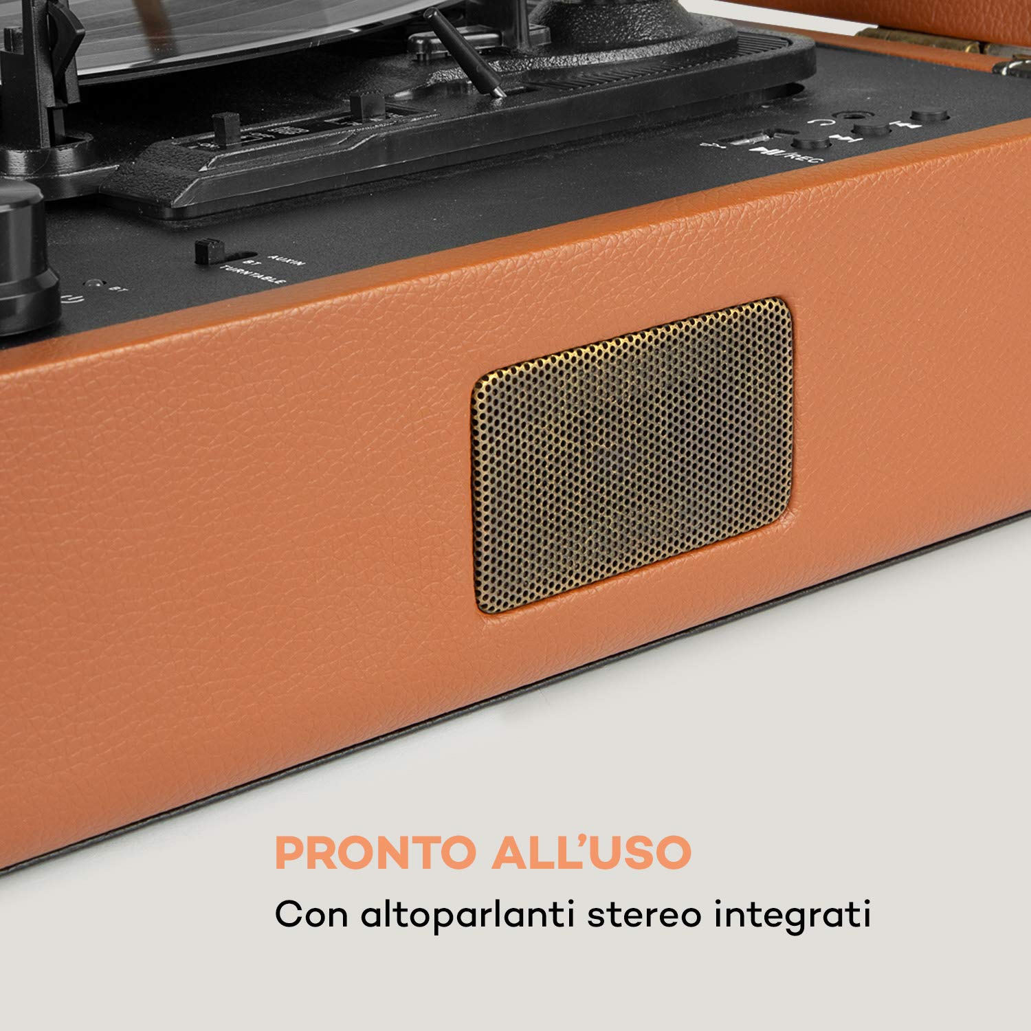 AUNA Jerry Lee - Giradischi Vintage, Lettore Vinili, Unità a Cinghia, Altoparlanti Stereo, USB, 3 Velocità, 33/45/78 giri/min, 3 Dimensioni di Dischi, Funzione di Avvio Automatico, Marrone Chiaro