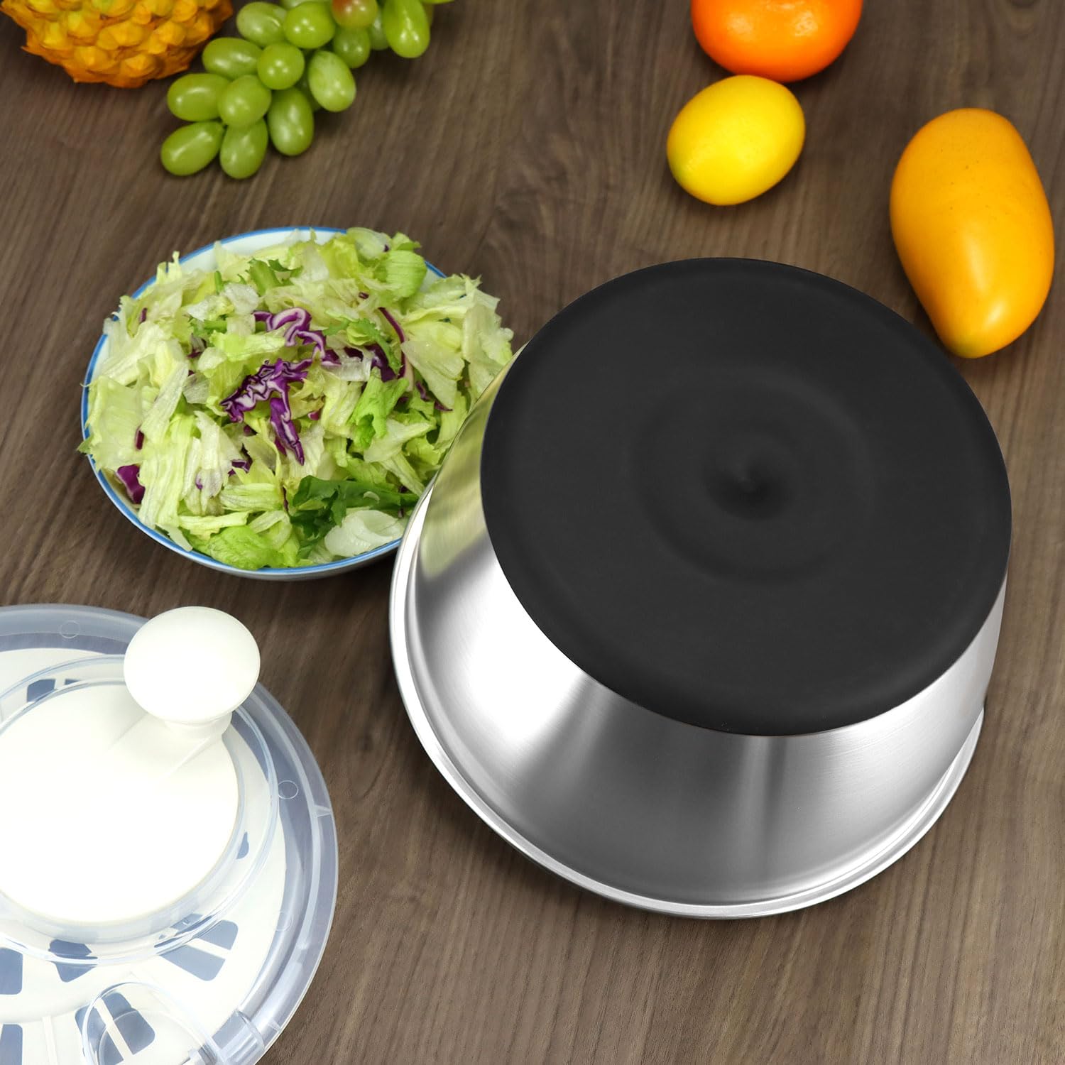 QWORK® Essoreuse à Salade 4,5L en Acier Inoxydable304 - avec Poignée Manivelle et Base Antidérapante, Lavable au Lave-Vaisselle