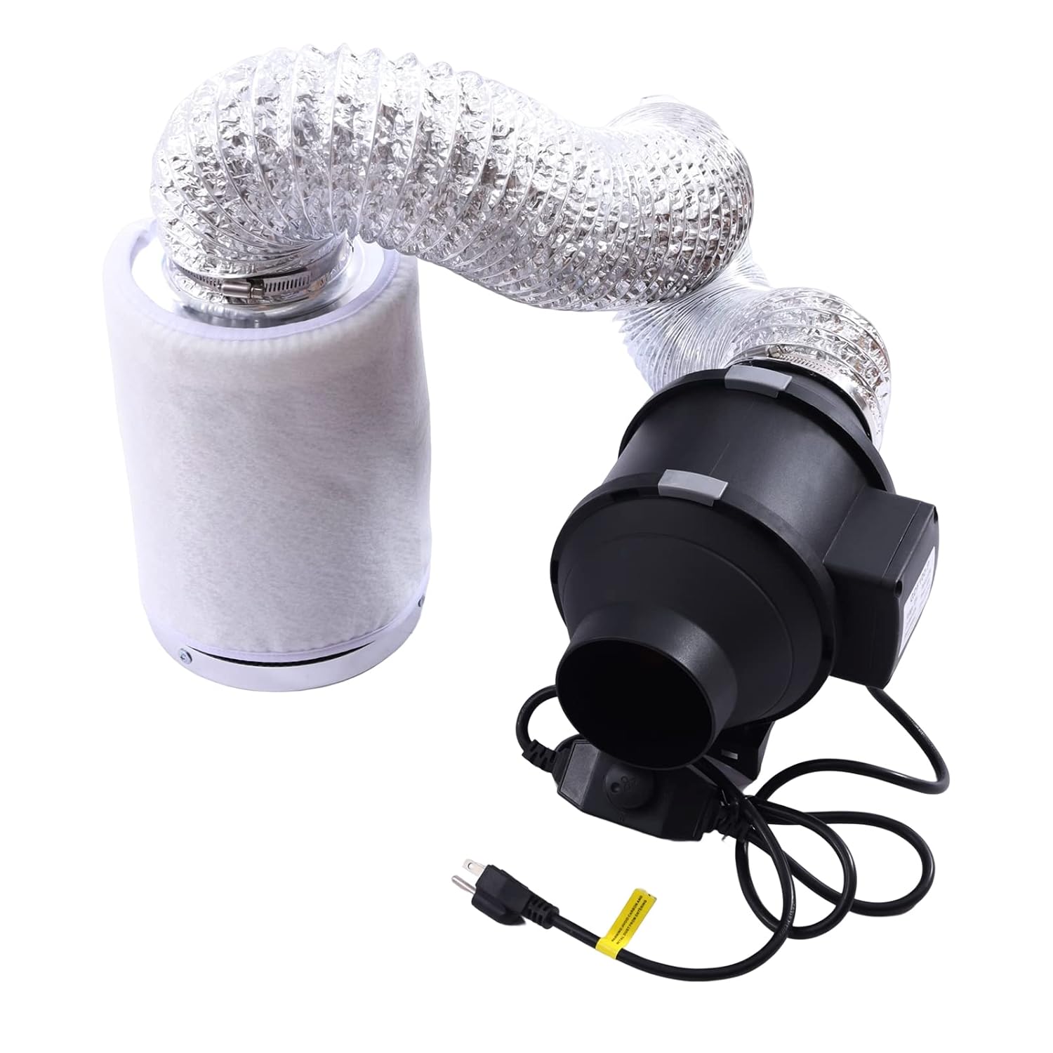 AC Air Filtration Kit 4 Inch 188CFM, Inline Fan and Carbon Filter Combo, Cooling and