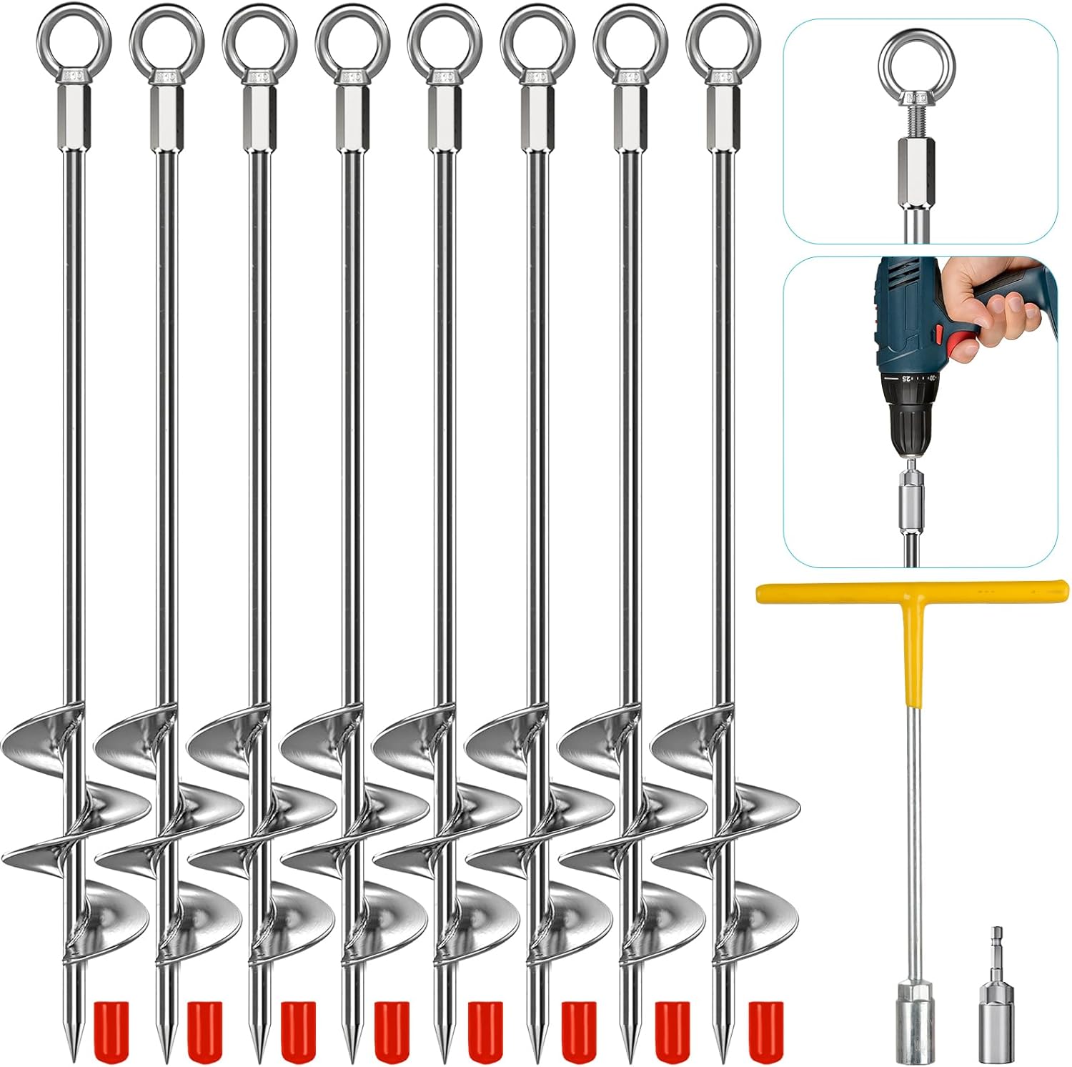 2 Pack 30" Ground Anchors Heavy Duty 12mm Solid Steel, Fully Welded Shed Anchors to Ground Kit, Earth Anchors for Shed, Gazebo, Trampoline, Swingset, Carport