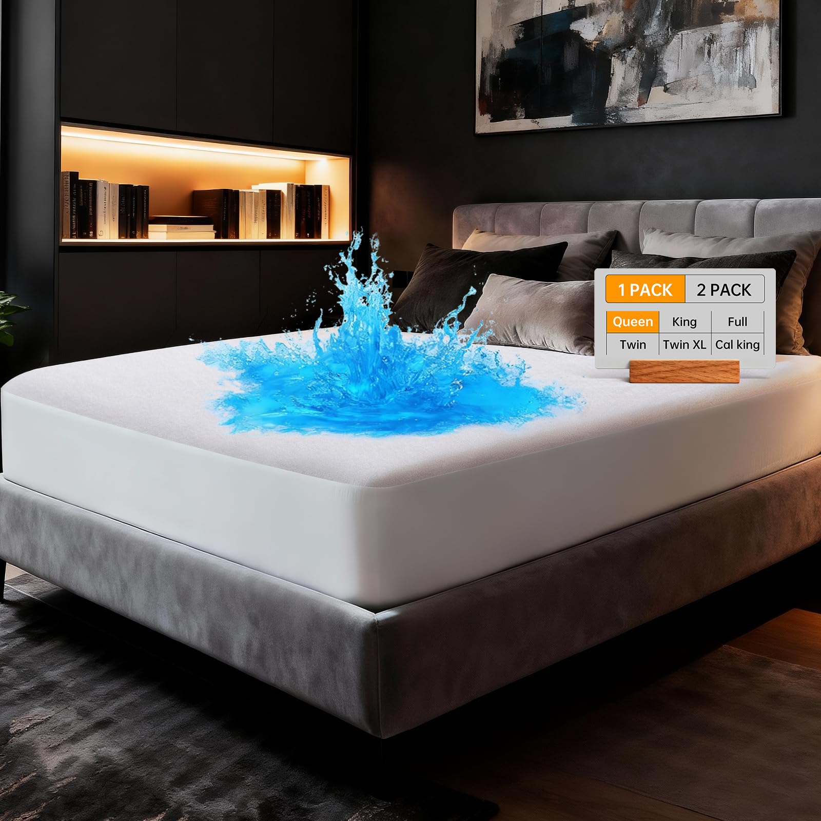 OhGeni Waterproof Mattress Protector Queen Size Fitted Sheet with Deep Pocket 6-18 Washable Hypoallergenic Mattresses Cover Noiseless Soft