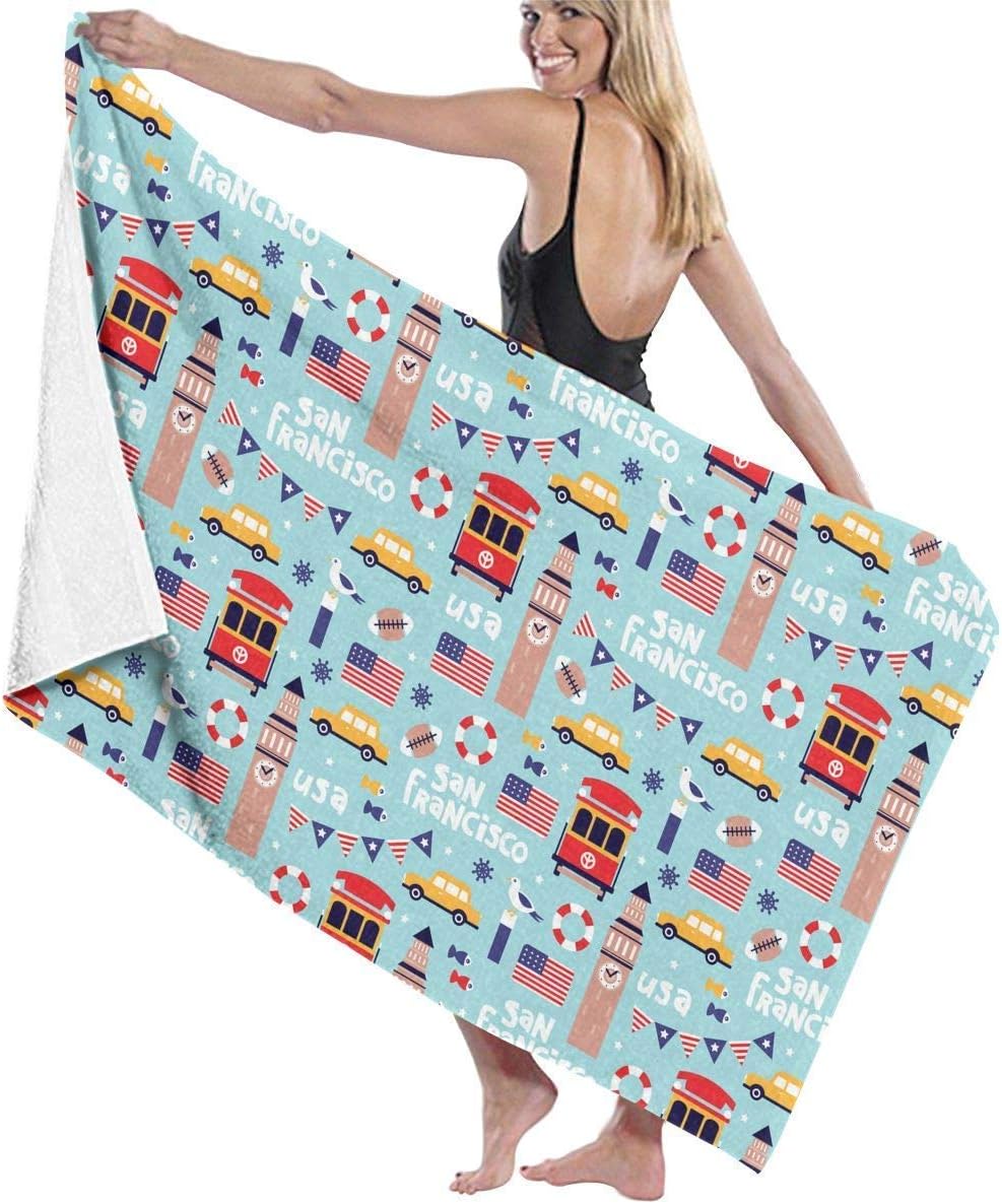 LOPEZ KENT Unisex San Francisco Bay Area Travel Icons Over-Sized Cotton Bath Beach Travel Towels 31x51 Inch