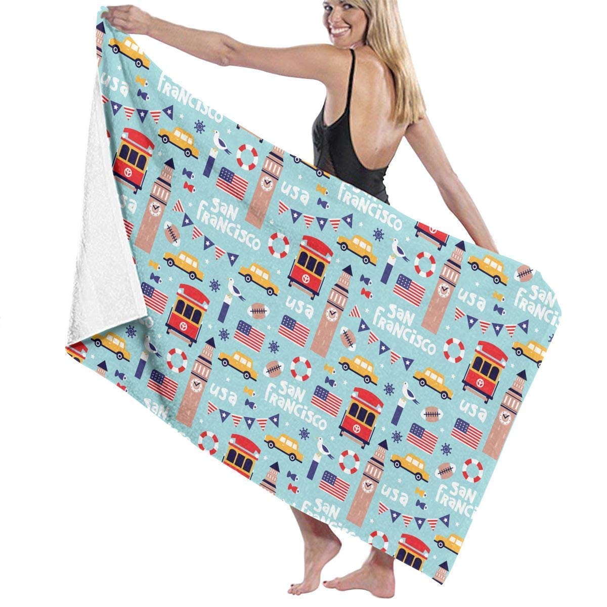 LOPEZ KENT Unisex San Francisco Bay Area Travel Icons Over-Sized Cotton Bath Beach Travel Towels 31x51 Inch