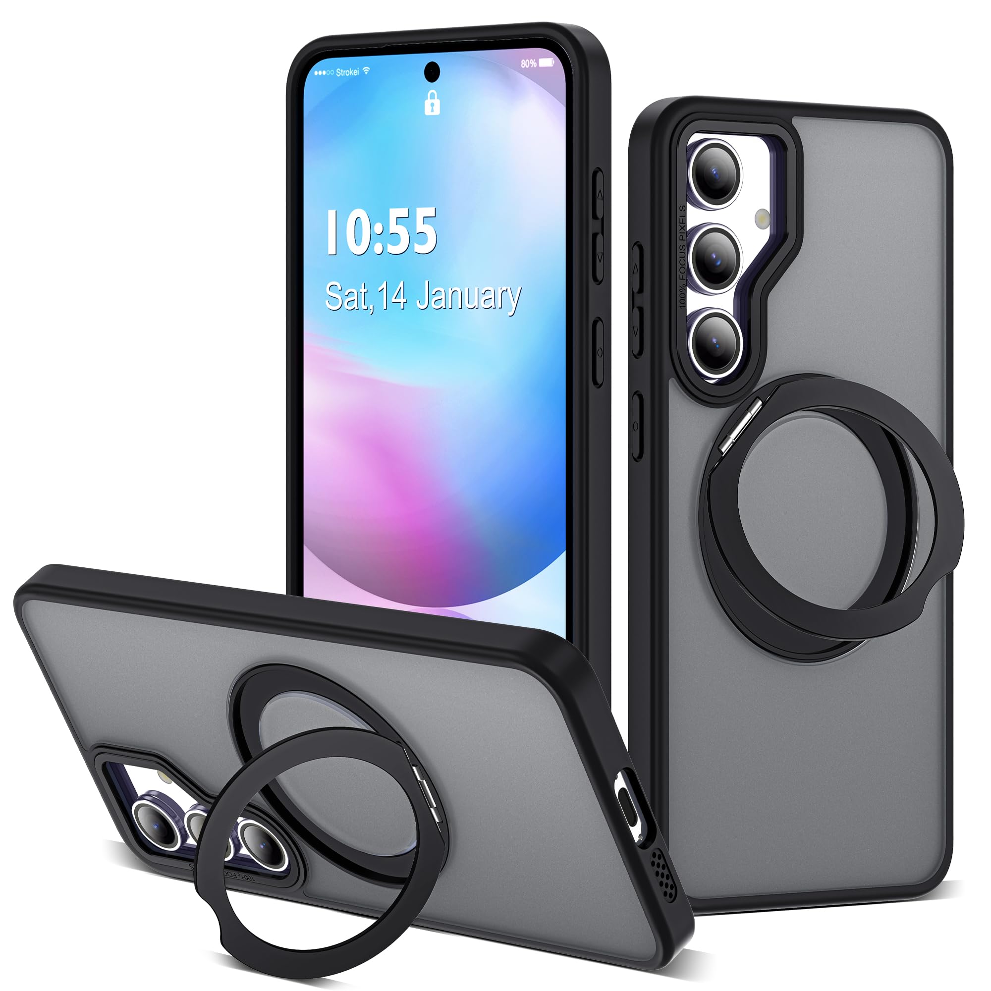 for Samsung Galaxy S24 FE Case with 360° Spin Stand,Black