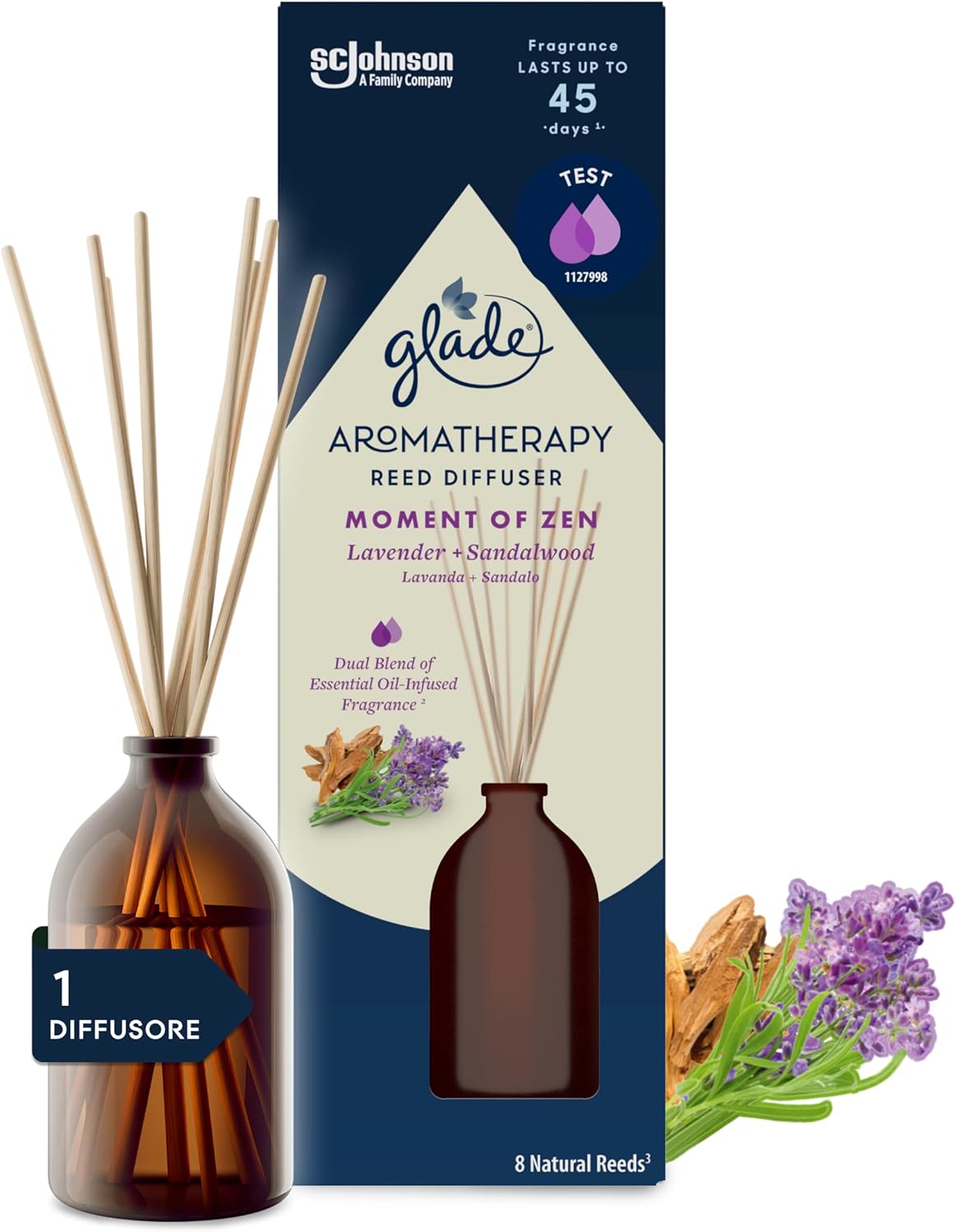 Glade Aromatherapy Diffusore di Oli Essenziali a Bastoncini, Fragranza Moment of Zen Lavanda e