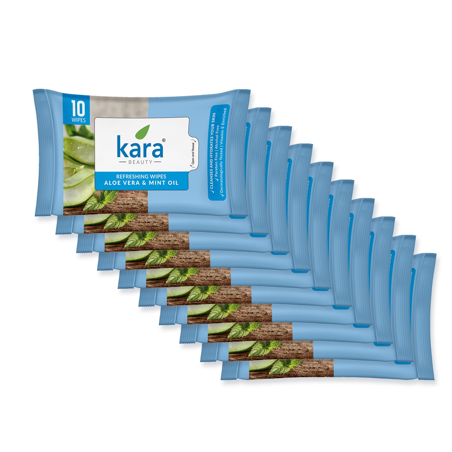 kara Refresh Aloe Vera Cucumber Refreshing Wipes Pulls | Hydrating Facial Cleansing Wipes with Vitamin E | Soft Smooth Skin | Alcohol Free Paraben Free | Gentle Skin Care Travel Pack (10 Count (Pack of 10), Aloe Vera & Mint Oil)-image-18
