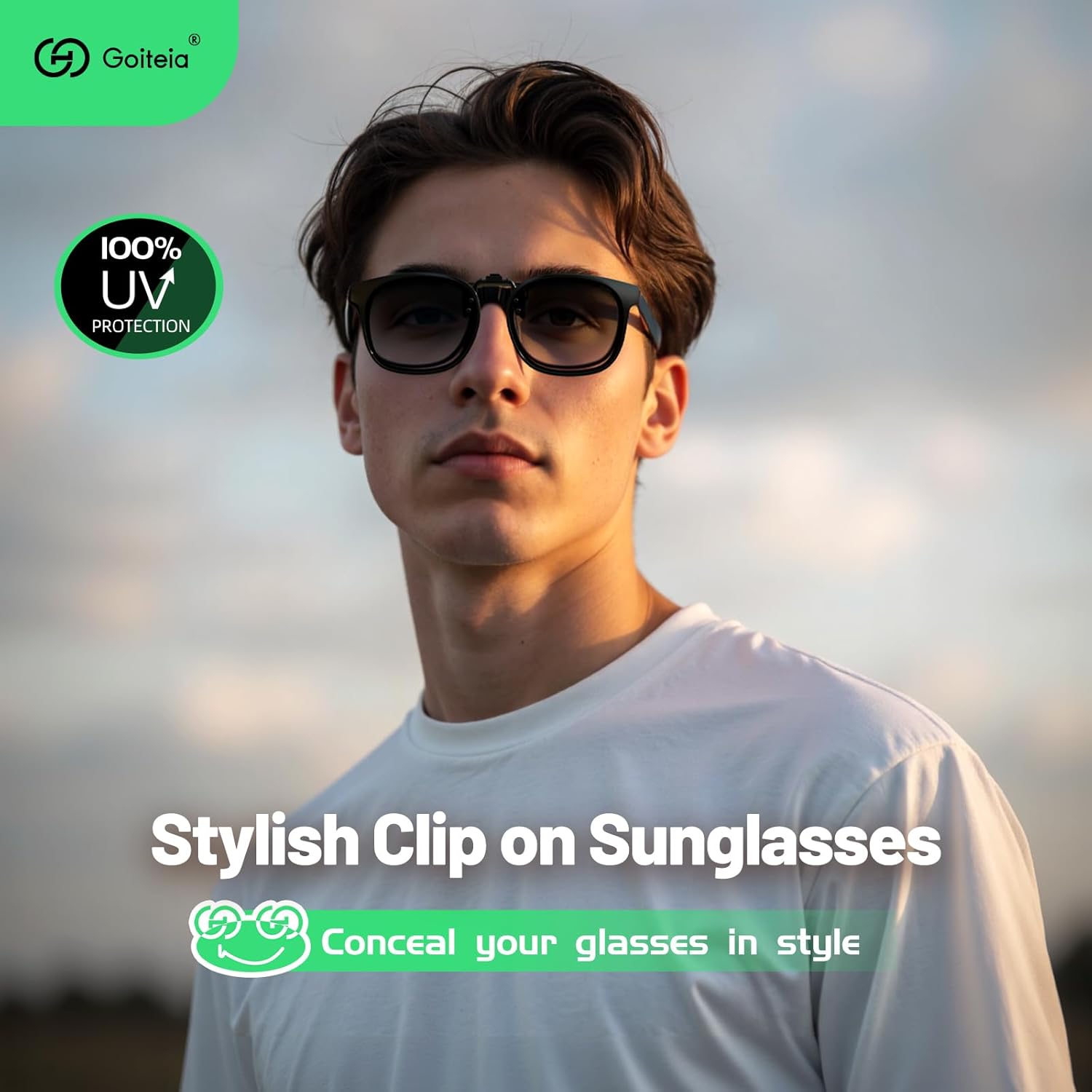 Goiteia Oversized Polarized Clip on Sunglasses over Prescription Glasses for Women Men, Round Stylish Framed Like Sunglasses