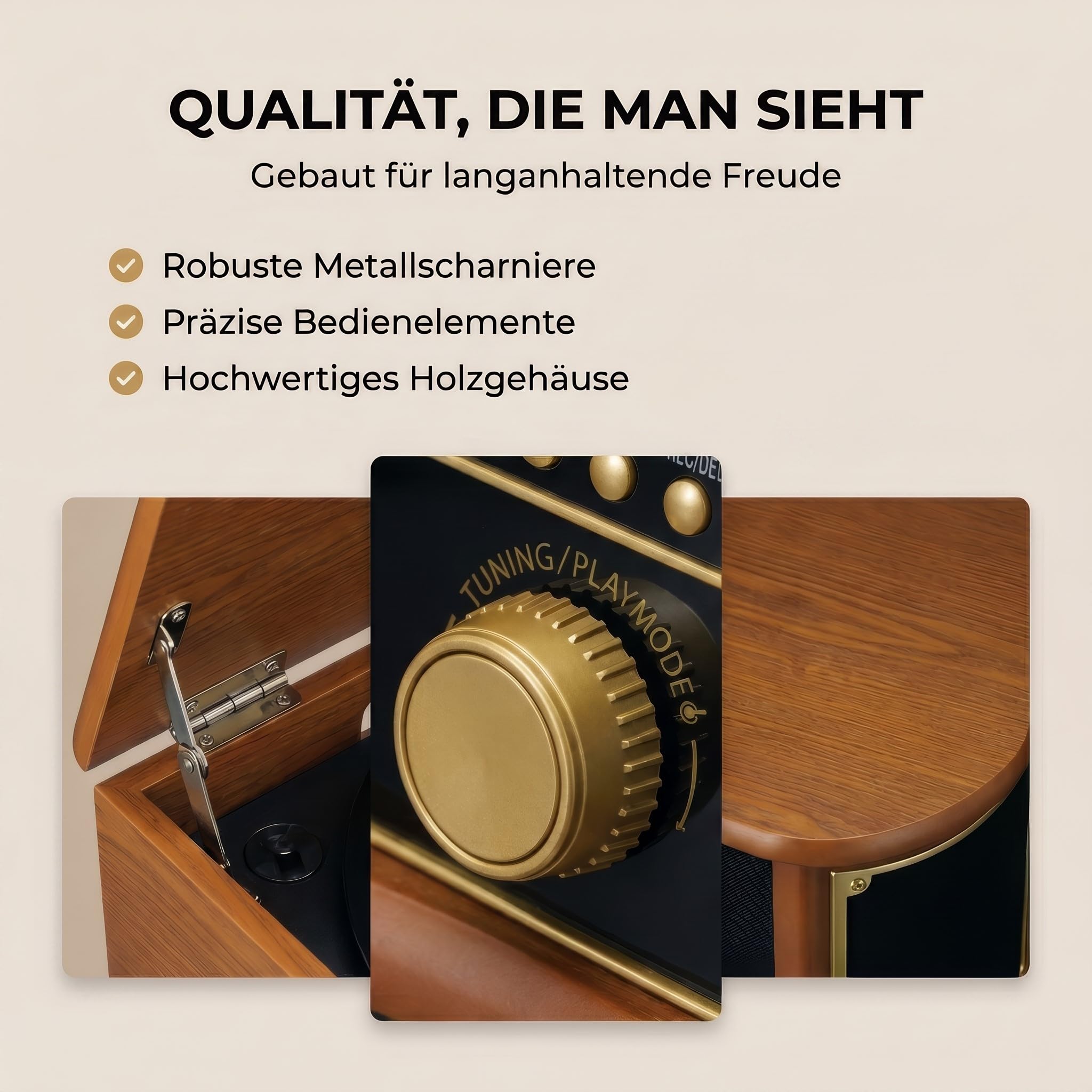 Lenco TCD-2571WD - Plattenspieler mit Lautsprecher & Bluetooth | TCD-2571 - Schallplattenspieler - Vinyl Player - 3 Gang (33/45/78 RPM) - CD-Spieler