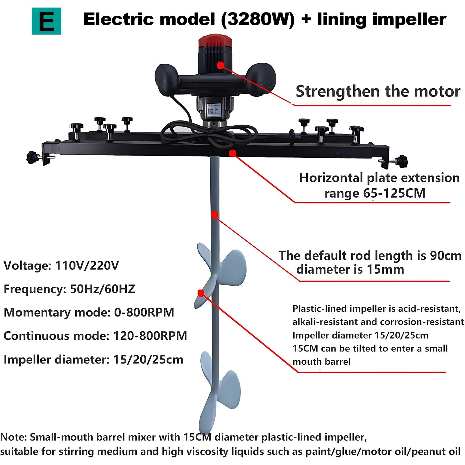 Kommerzieller Trommelmischer, Ibc Rührwerk, 3280 W, elektrischer Tankmischer, klappbarer Propeller, Stützaufhänger zum Auflösen von Tinte, Rühren, Lackbeschichtungen, industrielles Flüssigkeitsrühren