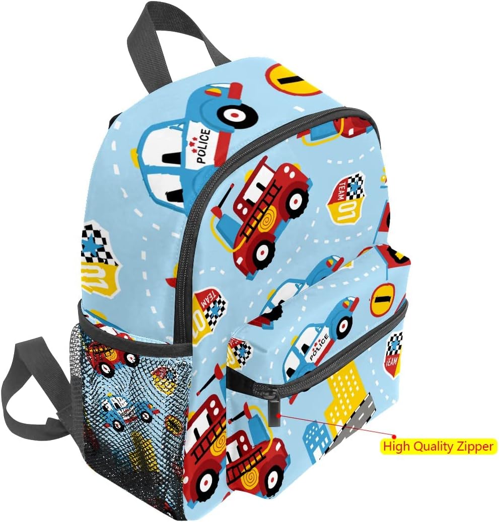 Kids School Bag Girls Boys Preschool Toddler Backpack for Boy Girl Lightweight Shoulder Book Bag for Kids Perfect Back Pack for Toddler to Kindergarten Firefighter Police Car Blue - Image 3