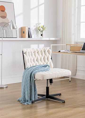 Miniatura 6 de Silla de escritorio de oficina sin reposabrazos, silla giratoria moderna acolchada con asiento ancho ajustable, respaldo medio, silla ergonómica de