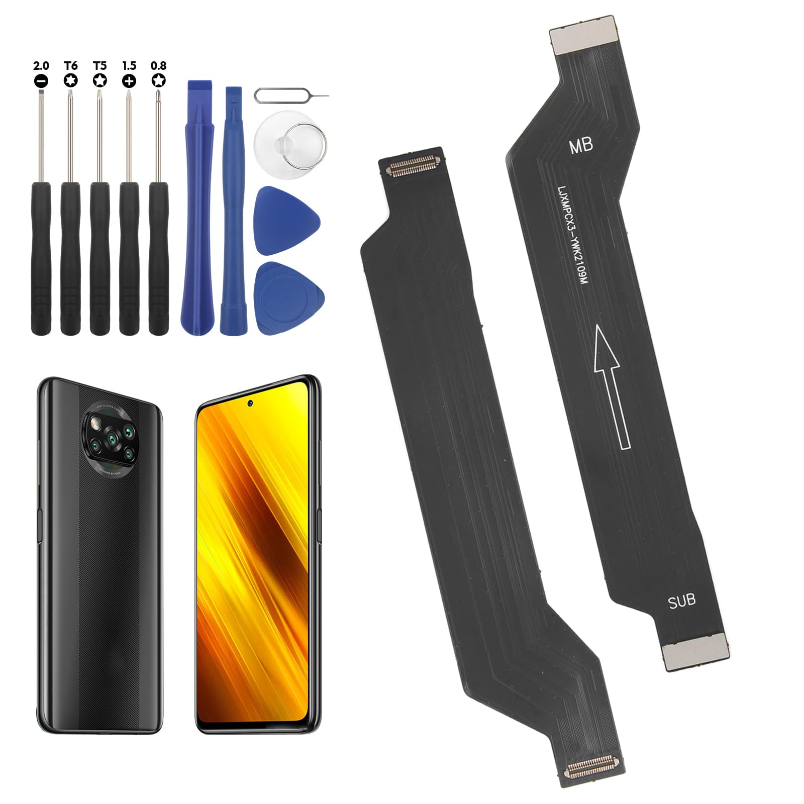 LCD Screen Motherboard Flexible Cable for Xiaomi Poco X3 / X3 NFC / X3 Pro Motherboard Charger LCD Flex Cable Replacement for Connecting Motherboard with Tools