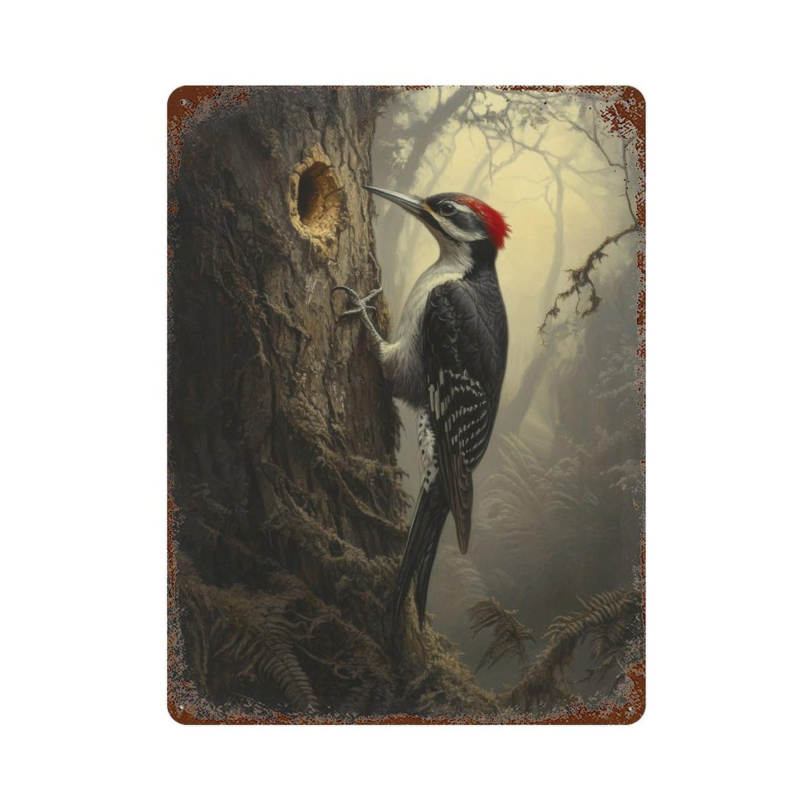 Woodpecker Cottagecore Dark Academia Decor Antique Bird Illustration Woodland Rustic Vintage Wall Decor Art Metal Tin Poster Modern Home Decor Art Home Bar Shop Decorations Vintage Sign 40x30cm