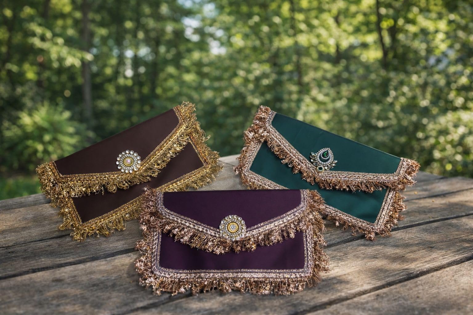 Lambda Money Envelopes Clutches with Gota Work, Vegan Leather, Decorative Jeweled Closure, Gift Pouches for Wedding Festival Occasions