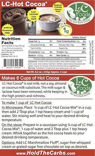 Miniatura 6 de LC Foods Mezcla de cacao caliente  Sabor a chocolate con fibra de inulina y cacao  Sin gluten  Sin azúcar  Sin conservantes  Buena fuente de