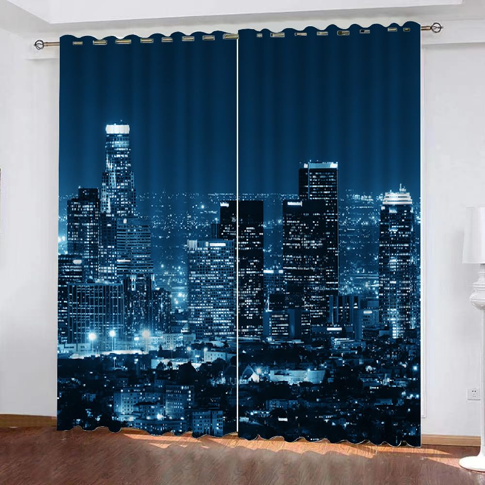 MARBRE 3D New York Blackout Curtains Polyester Fabric 2 Panels 107x138cm Thermal Insulated Room Darkening Eyelet Curtain New York Window Drapes for Home Decoration(17-7)