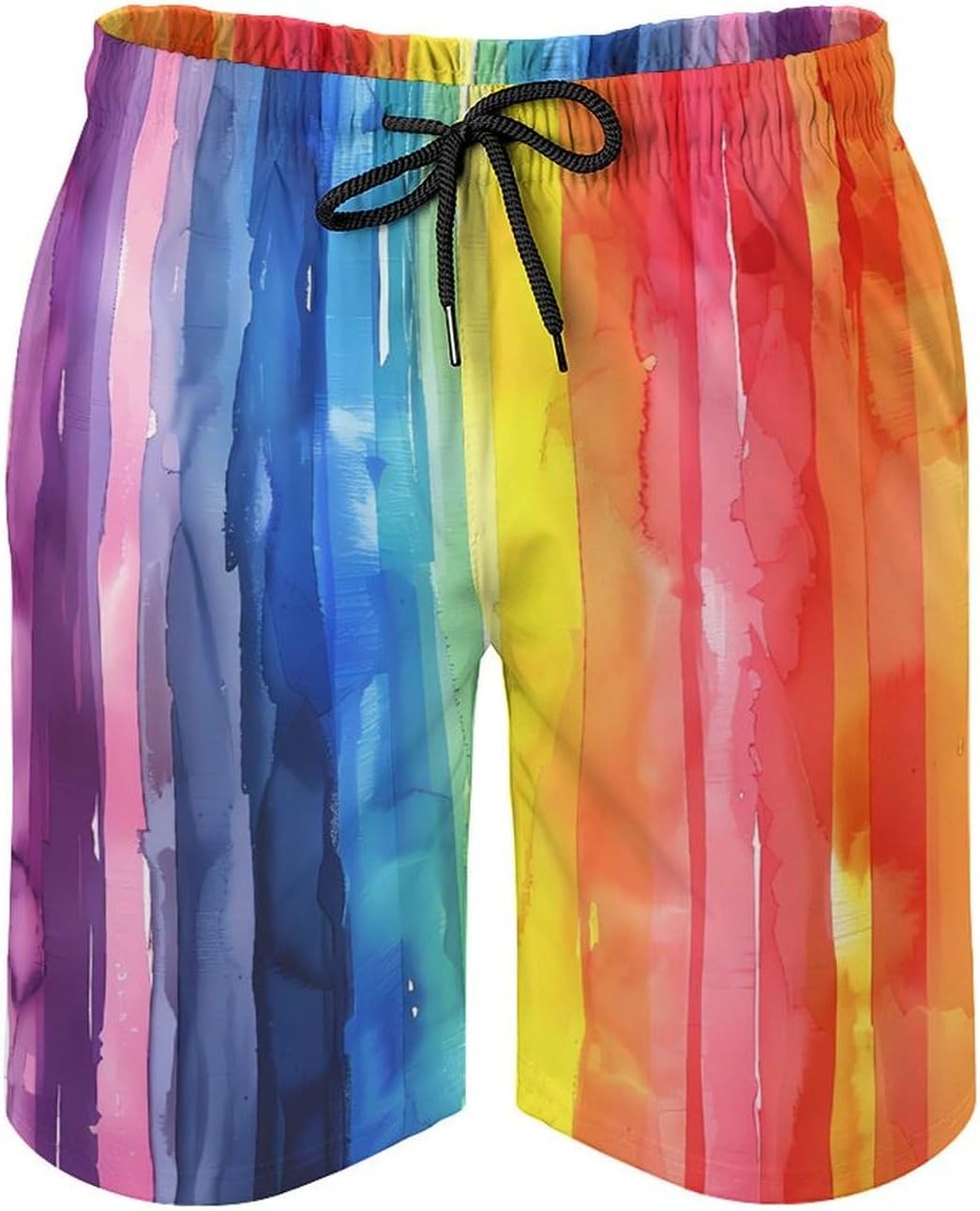 Watercolor Rainbow Stripes Casual Men's Swim Trunks Novelty Summer Beach Shorts Swimwear with Pocket