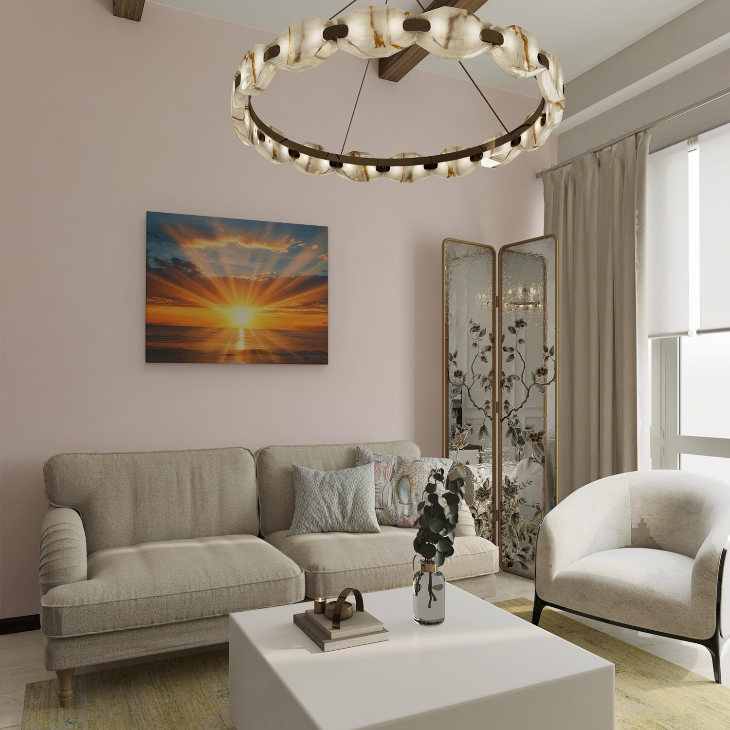 Artaza Leinwand Bilder Sonnenuntergang Meer - 80x60 cm - Wanddeko Maritim - Wandbilder Deko Wohnzimmer - Strahlen Ozean