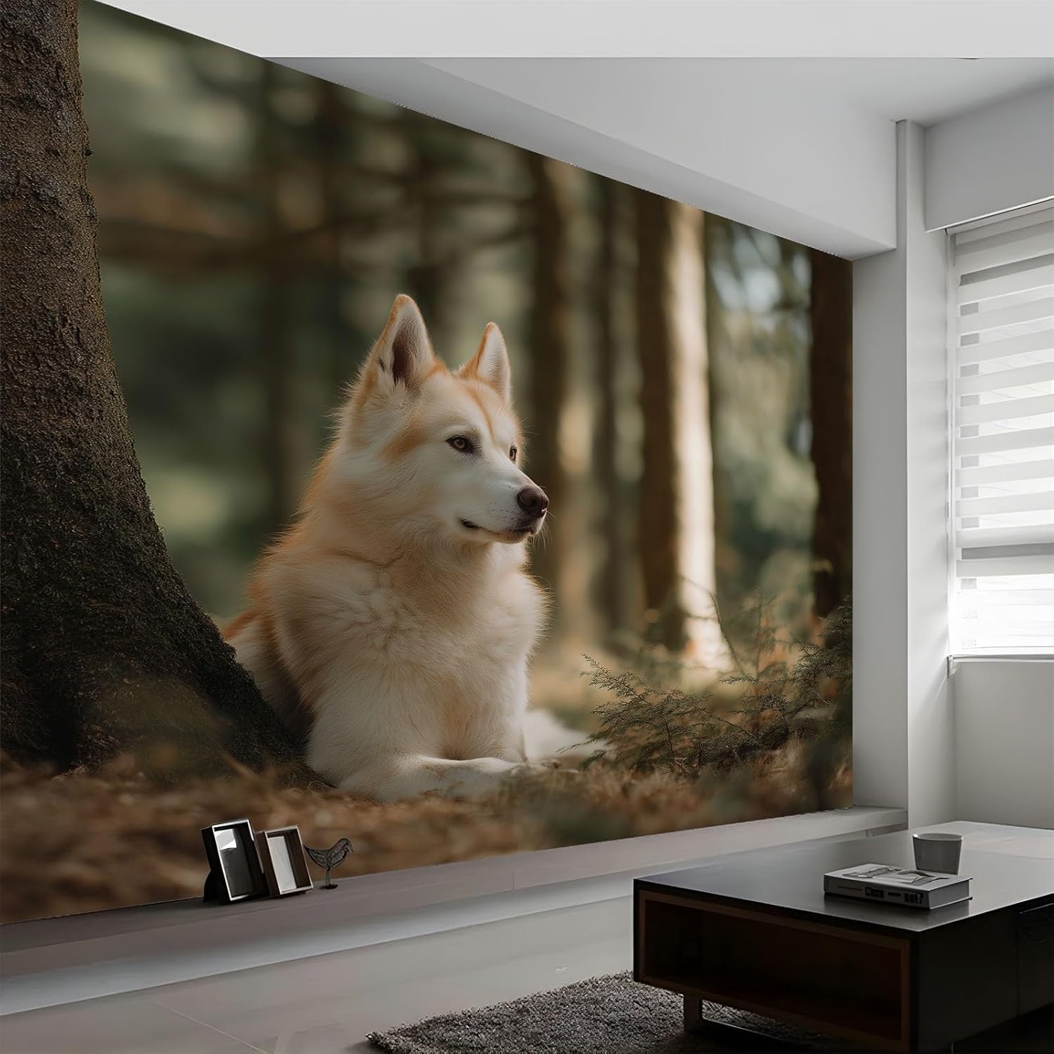 Papier peint panoramique husky pour chambre et salon poster géant mural 3D