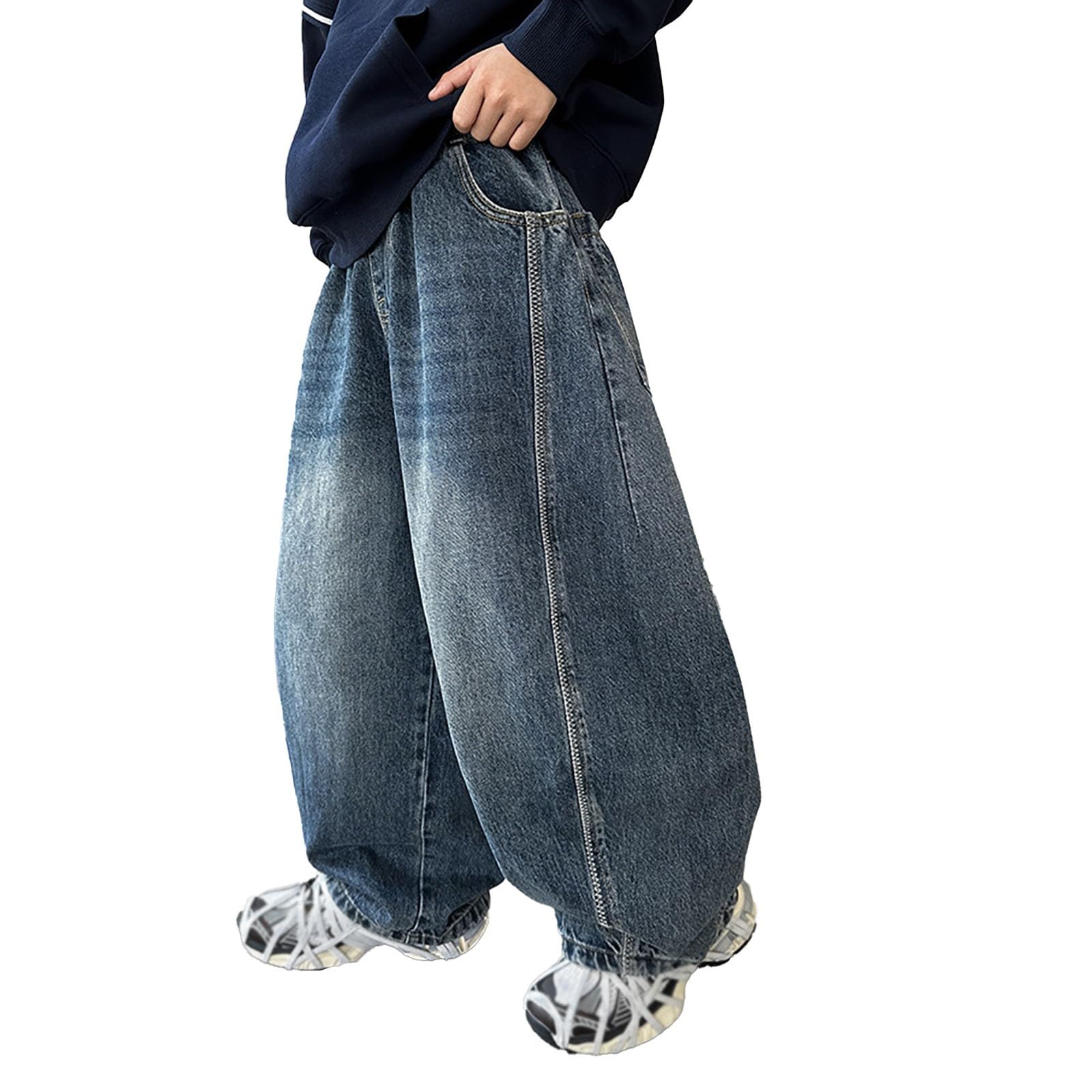 Genérico Vaqueros Niño 4-14 Años Baggy Pantalon Vaquero Adolescentes Chico Cintura Elastica Rectos Moda Y2K Streetwear Jeans Pantalones Vaqueros Cargo Denim Loose Primavera 2026