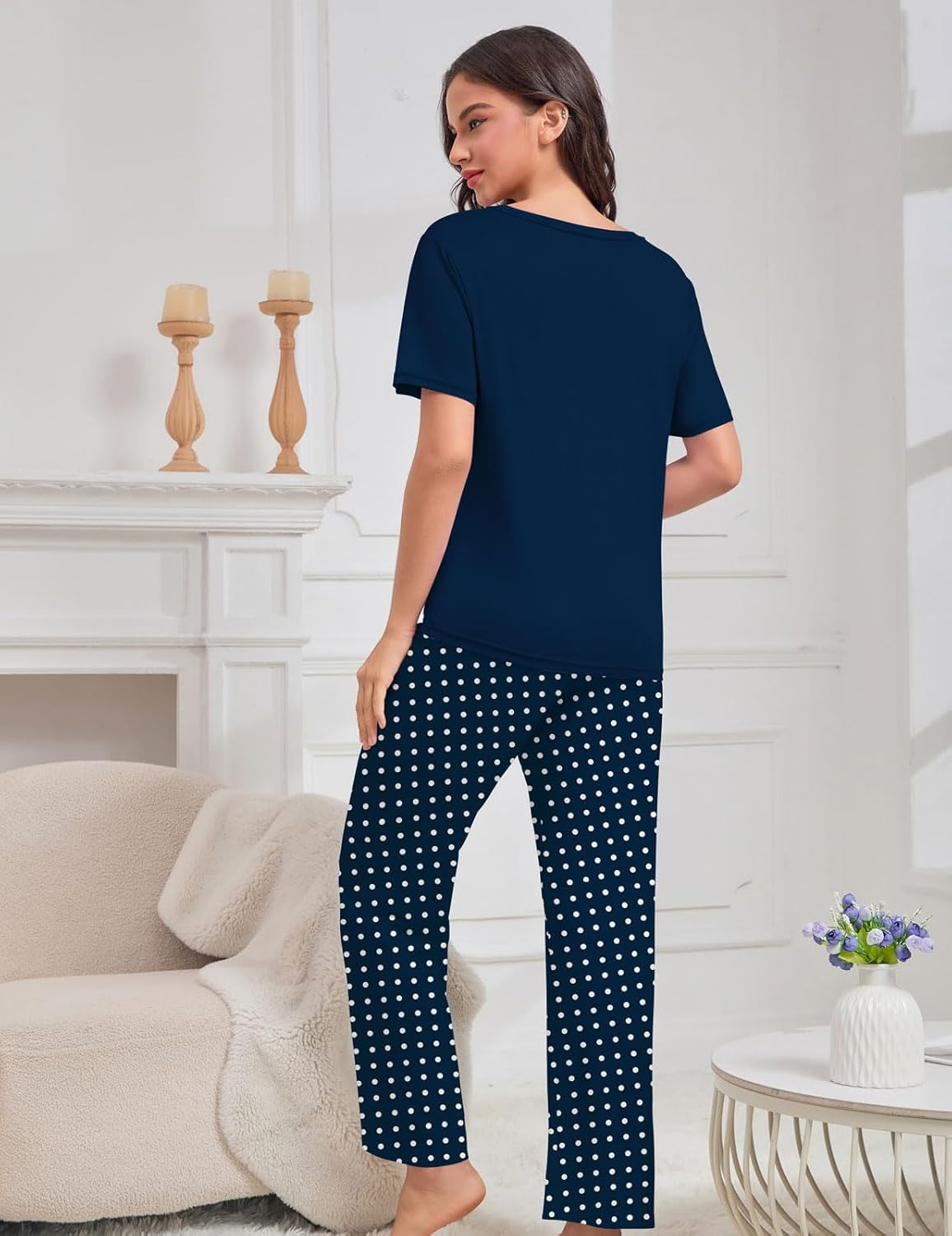 Pajama Sets for Women Two-Piece Lounge Set Short Sleeve Tops and Long Pants Soft Pjs Sleepwear S-XXXL - Image 3