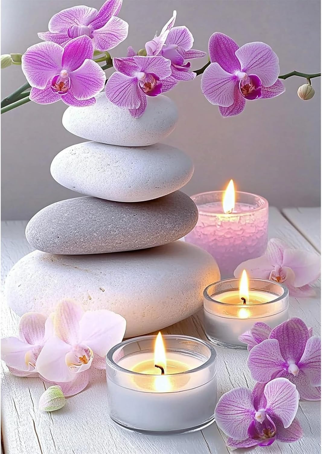 QENSPE Kerzen Diamond Painting, Orchideen Diamonds Art Set Erwachsene, 5D Diamant Malerei DIY Diamants Kunst Handwerk für Haus Zimmer Wand Dekor 30x40cm