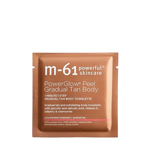 Miniatura 4 de M-61 PowerGlow Peel Gradual Tan Body - Toalla corporal exfoliante y bronceado gradual con ácido glicólico y salicílico vitamina K arándano y